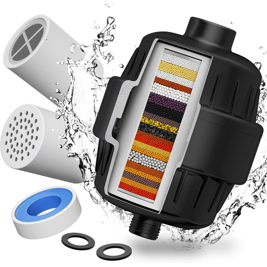 20 Stage Universal Shower Filter for Hard Water - 2 Cartridges Included - Black